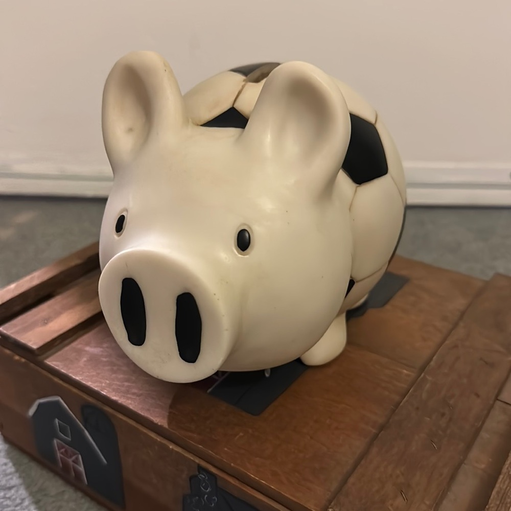 Vintage soccer ball piggy bank